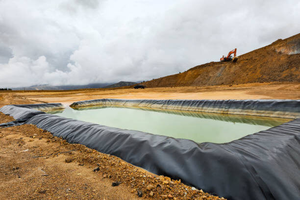 Construction of geomembrane pool in open pit mine in Australia.